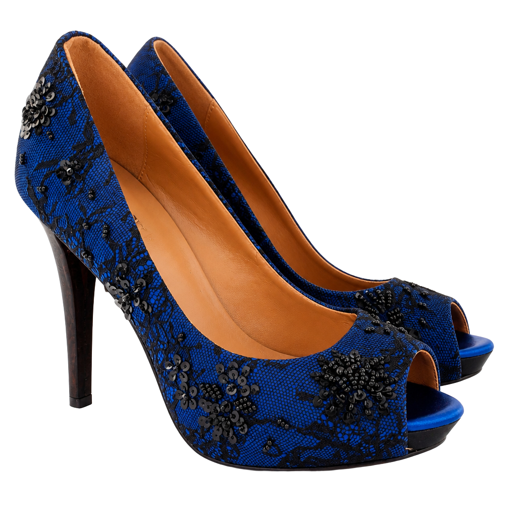 Badgley Mischka Royal Blue Lace Sequin Pumps Size 7.5 - (RUNS SMALL - Fits 6.5/7) 1