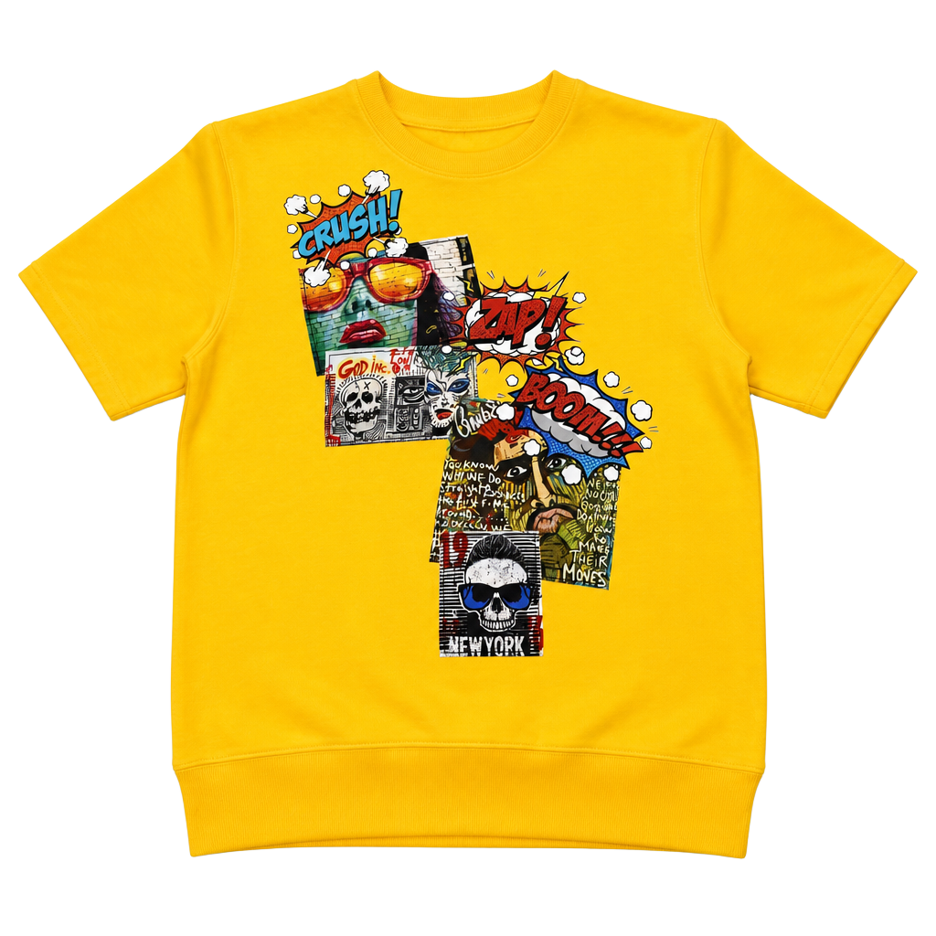 Rutherford Yellow Graphic Sweatshirt with Pop Art Print, Size L 1