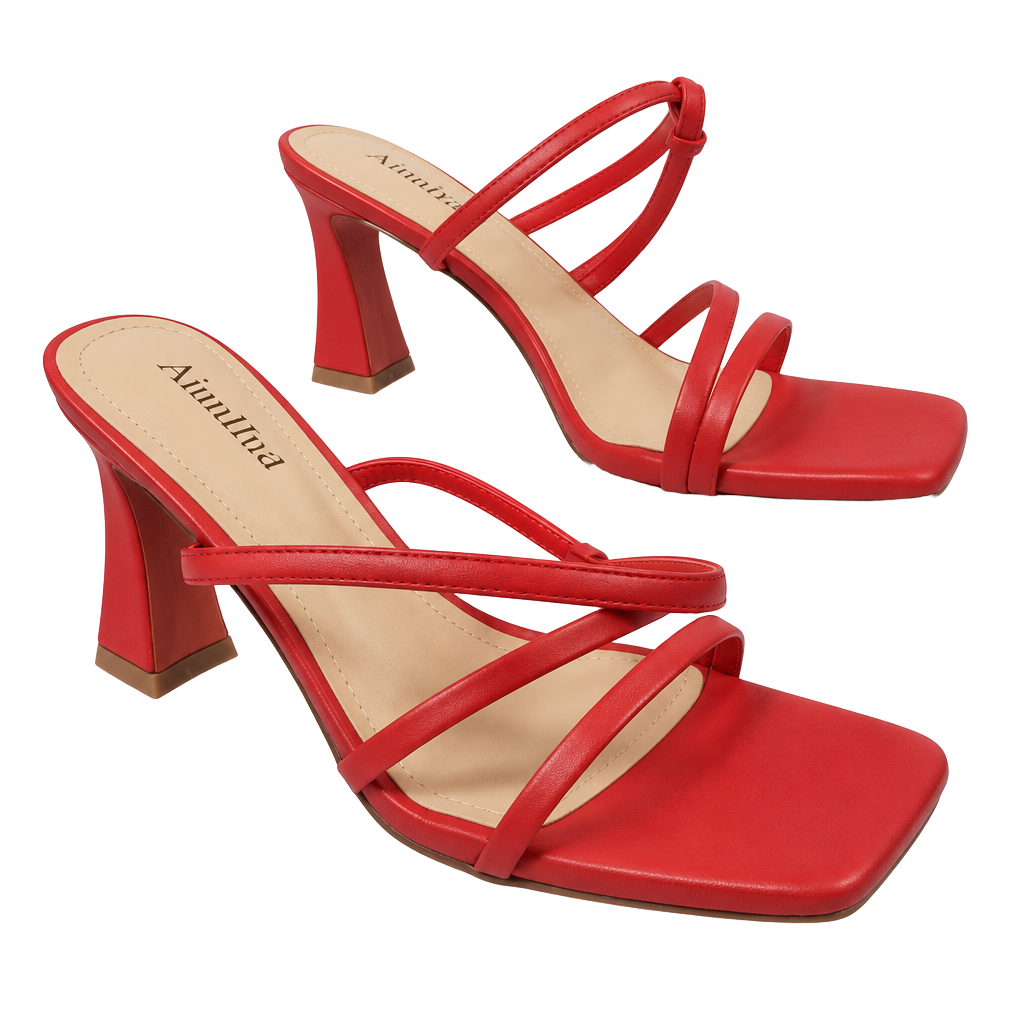 Aiunlind Orange Womens 2.5 in Kitten Low Heel, Strappy Square Open Toe, Size 8.5 1