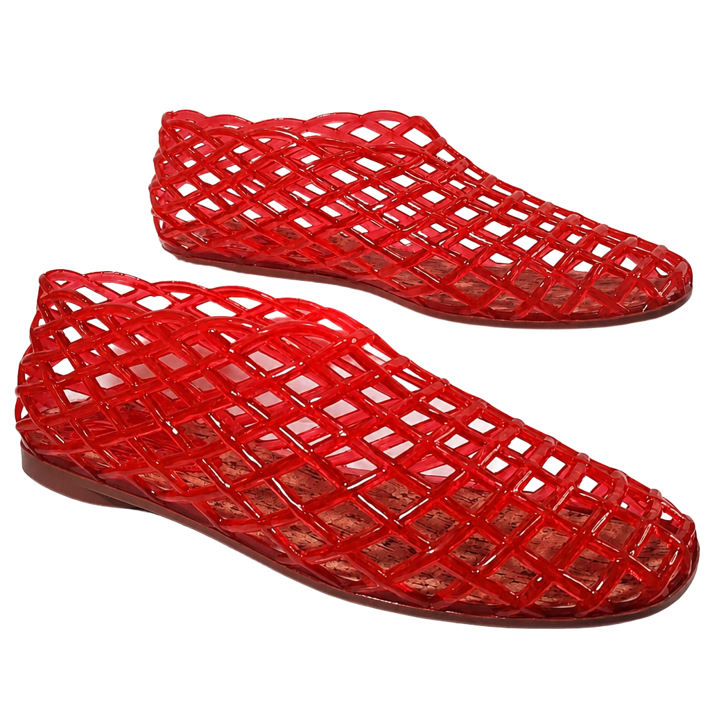Red Transparent Lattice Flat Slip-On Shoes 1