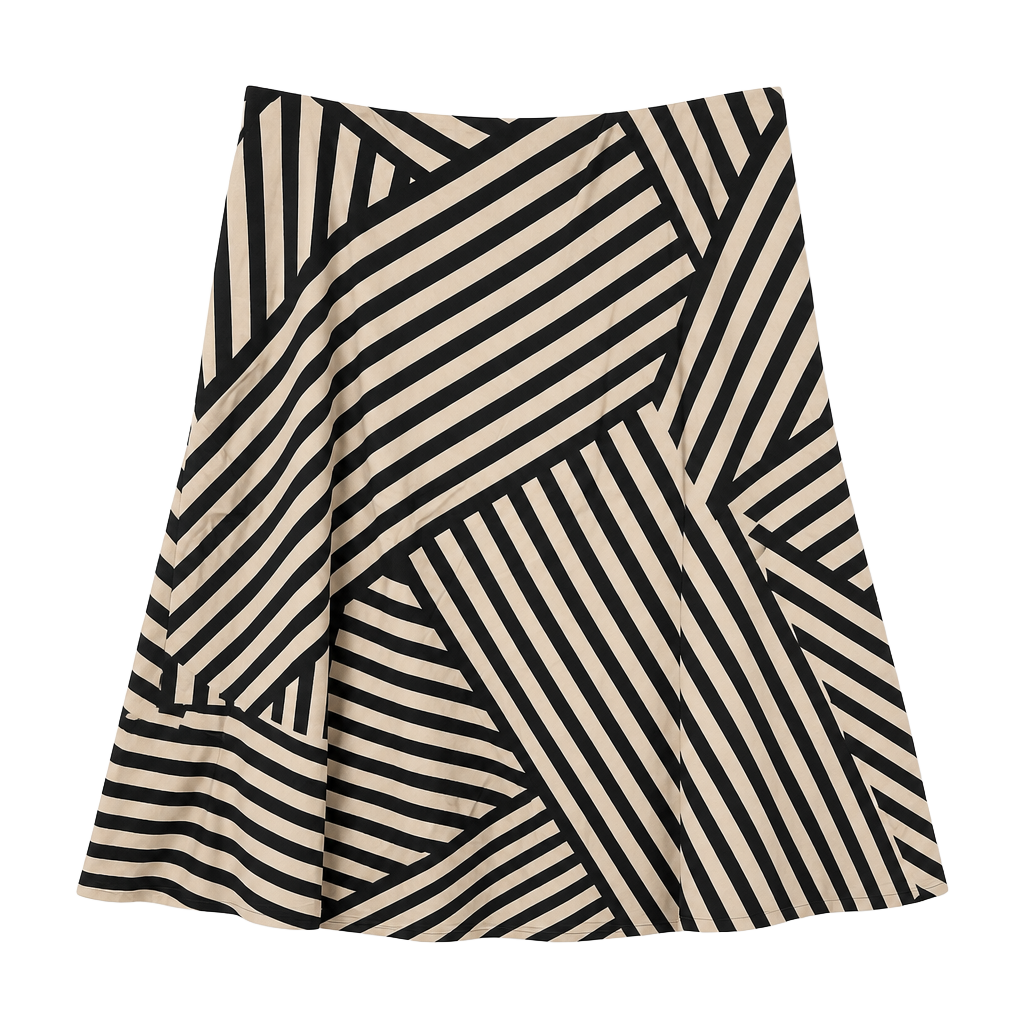 LUNE Women's Black & Apricot Striped Patchwork Print Loose A-Line Long Skirt 1