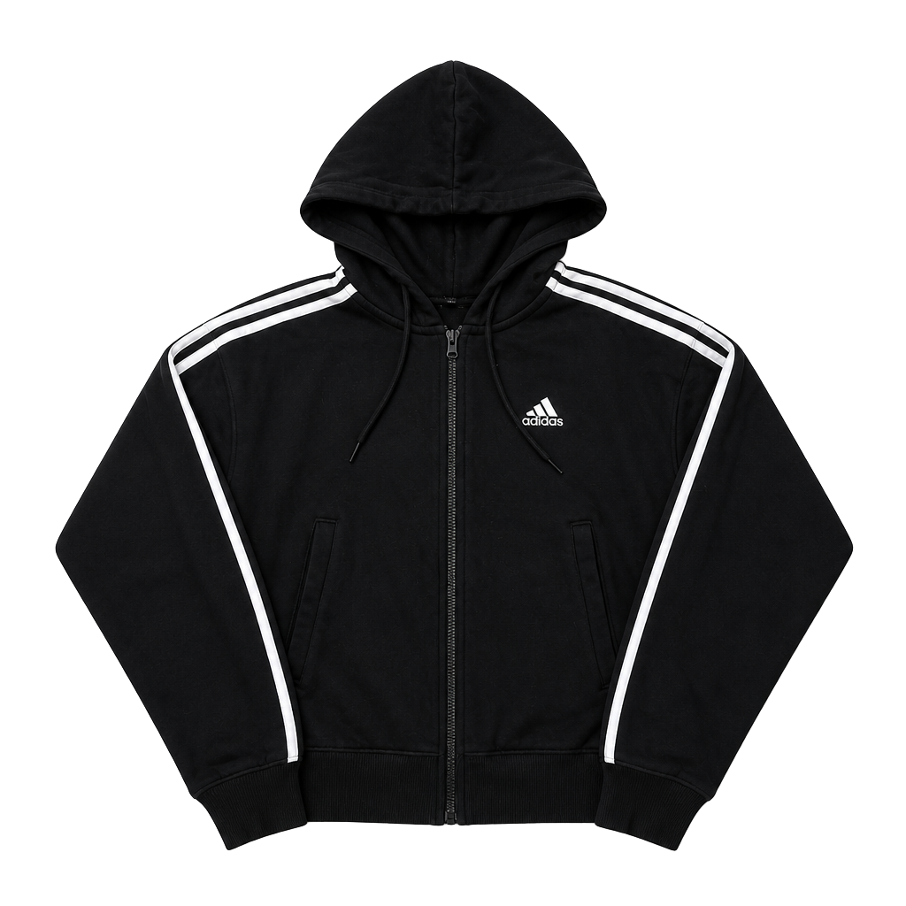 Adidas Black and White 3-Stripes Full-Zip Hoodie 1