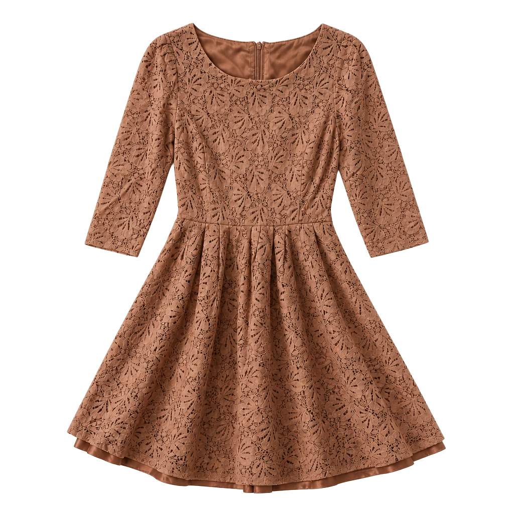Forever 21 Brown Floral Lace 3/4 Sleeve Mini Dress 1