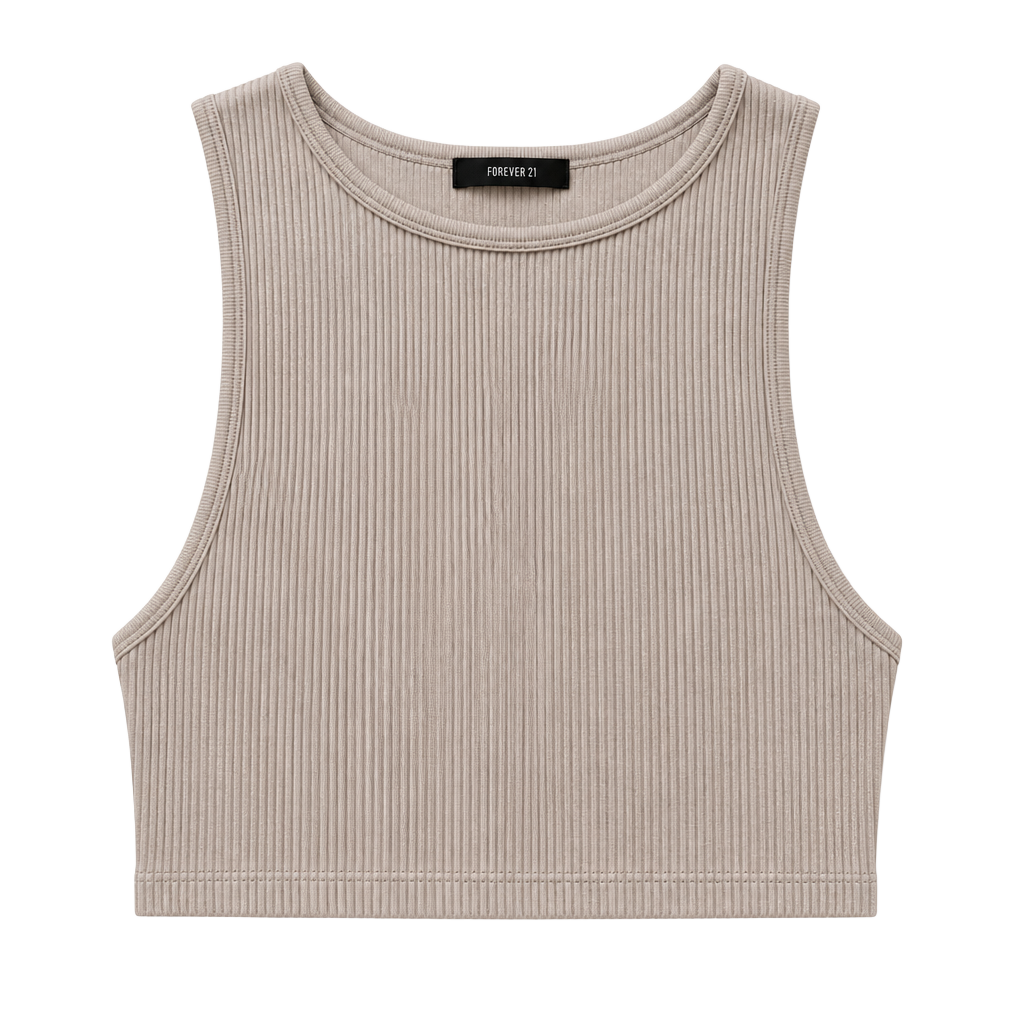 Forever 21 Ribbed Knit Crop Tank Top Beige 1