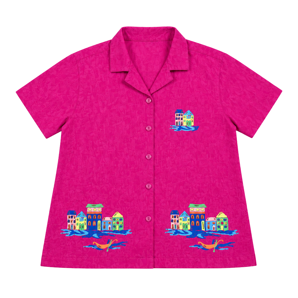 Jane Ashley Blouse Embroidered Village Scene 1