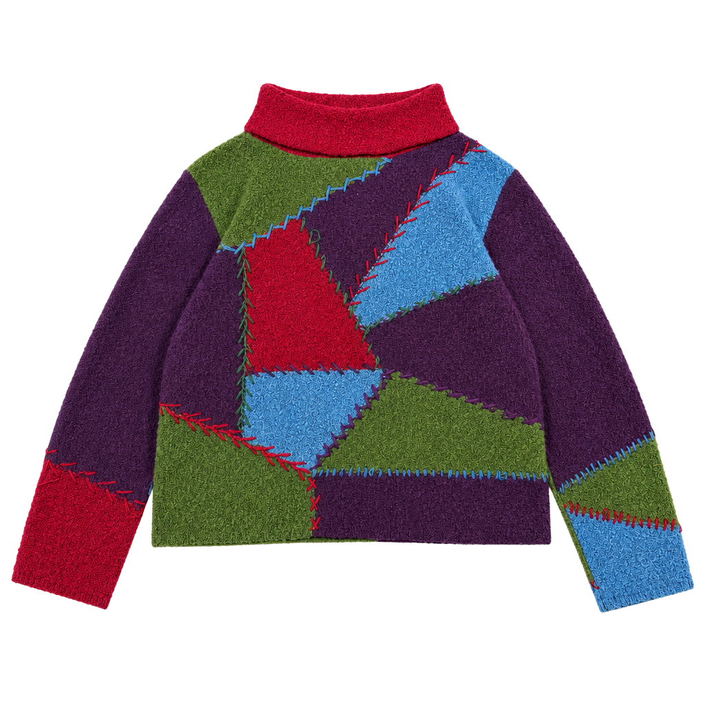 Vintage Patchwork Turtleneck Sweater M 1