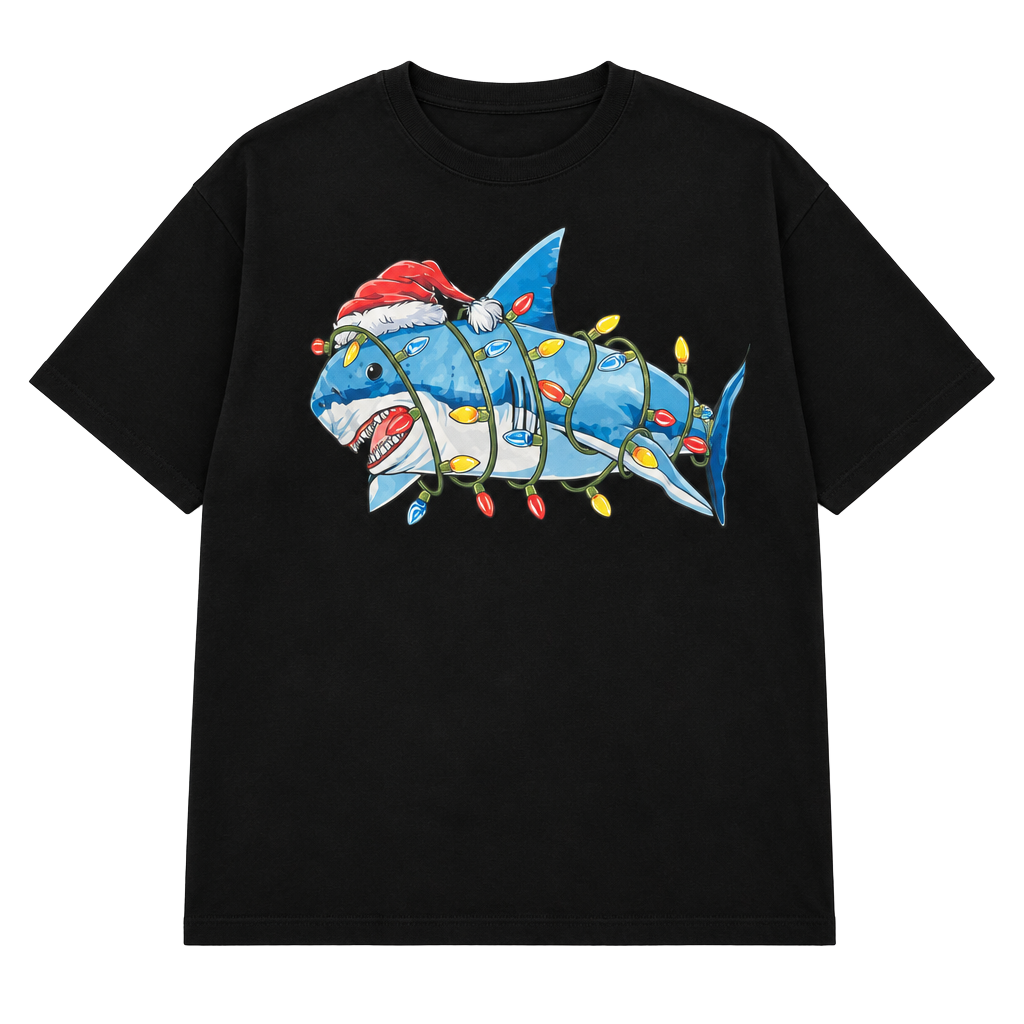 Christmas Shark Santa Hat Light T-Shirt Size 3XL 1