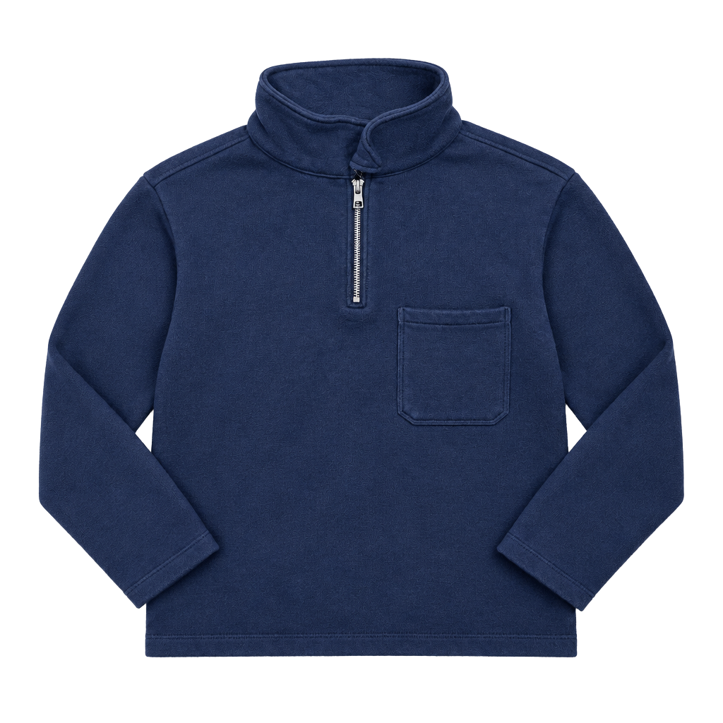 H&M Quarter Zip Pullover Navy Blue Pocket Sweatshirt 1