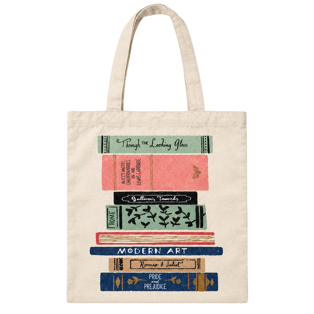 Kate Spade Stack of Books Canvas Tote Bag Cream 1