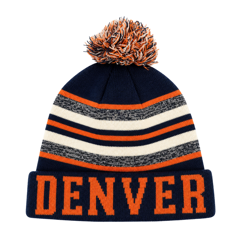 Denver Broncos Style Blue Orange Winter Beanie Cuff Knit Pom Hat 1