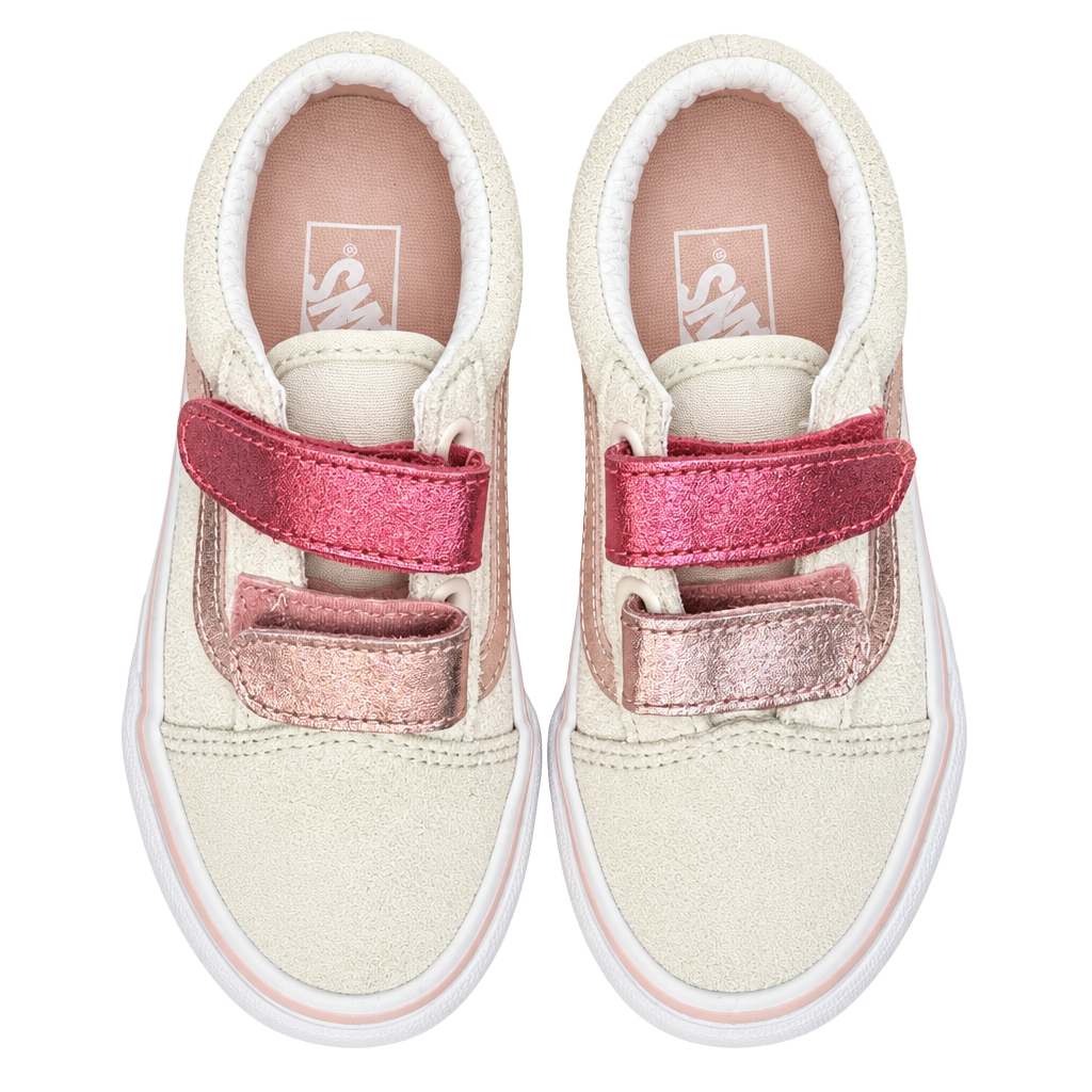 Vans Old Skool V Glitter Two Tone Sneakers Size 12.0 Kids White Pink Velcro 1