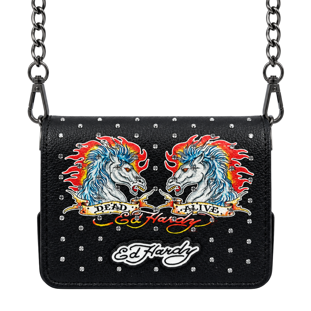 Ed Hardy Dead Or Alive Crossbody Wallet Black Rhinestone 1