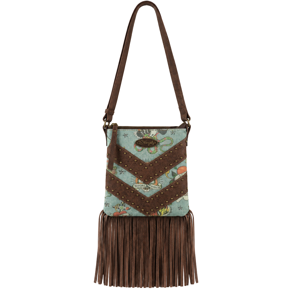 Ed Hardy Fringe Crossbody Bag Denim Brown 1