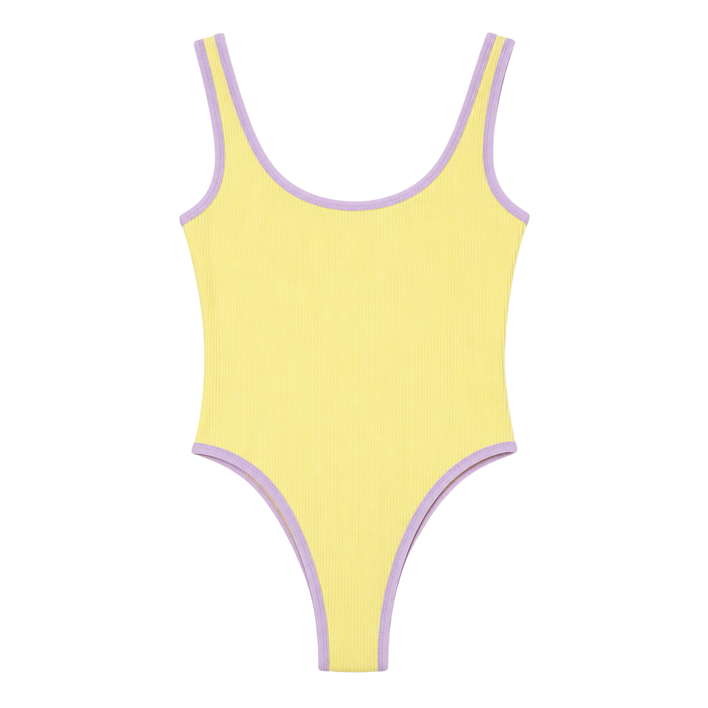 LainSnow Ocean Isle Ribbed One Piece Swimsuit in Lemon/Lilac - XS 1