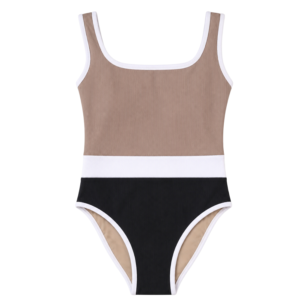LainSnow Colorblock “Amangiri” One Piece Swimsuit in Beige/Black/White - XS 1