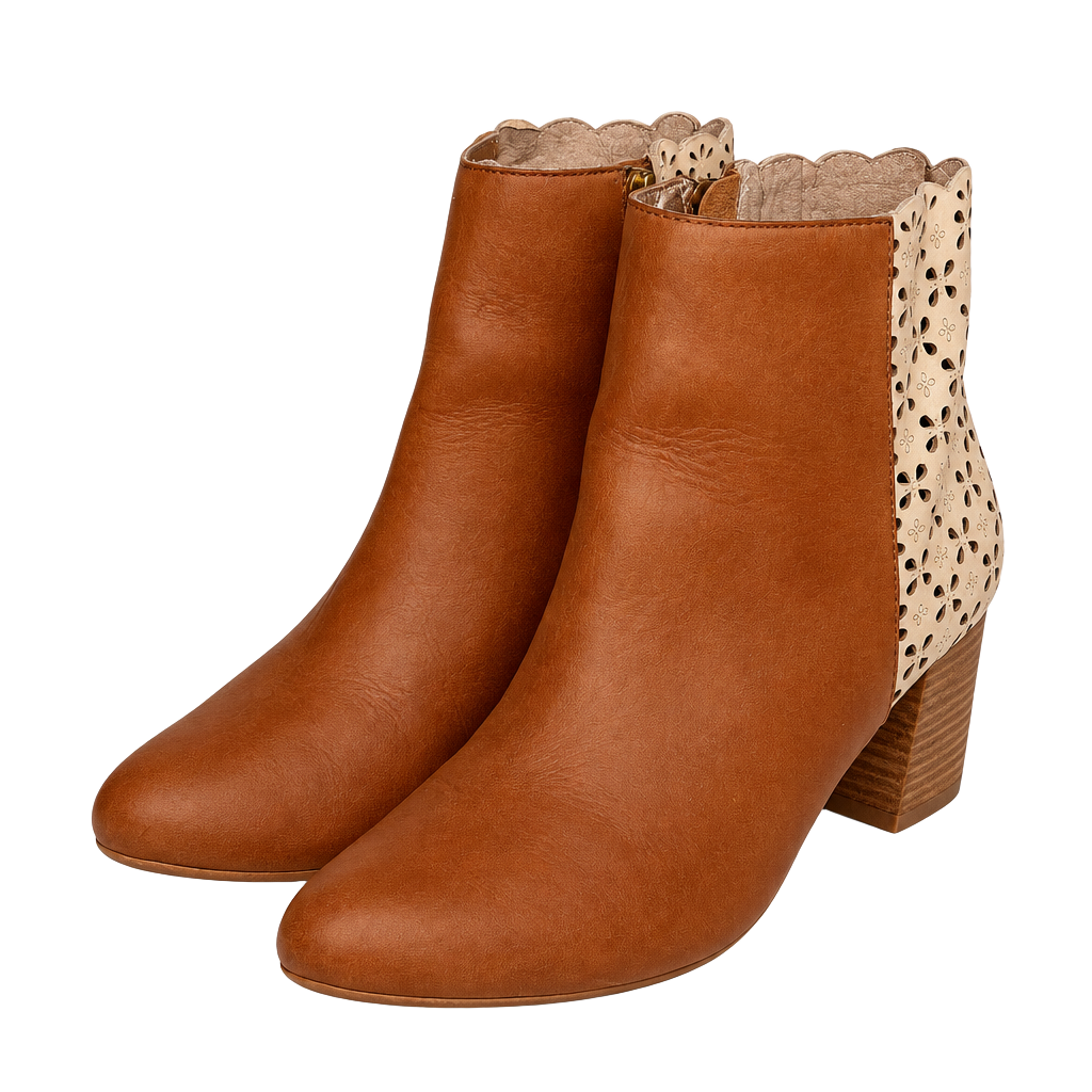 Miss Albright Brown Leather Cutout Heel Ankle Boots Size 6 1