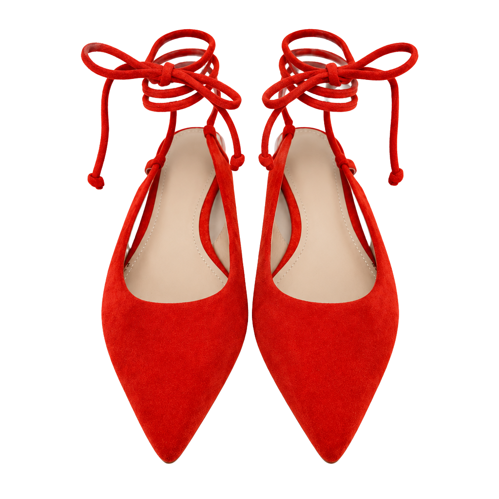 Boden Ankle Tie Pointed Flats Red Suede Size 37/6.5 1