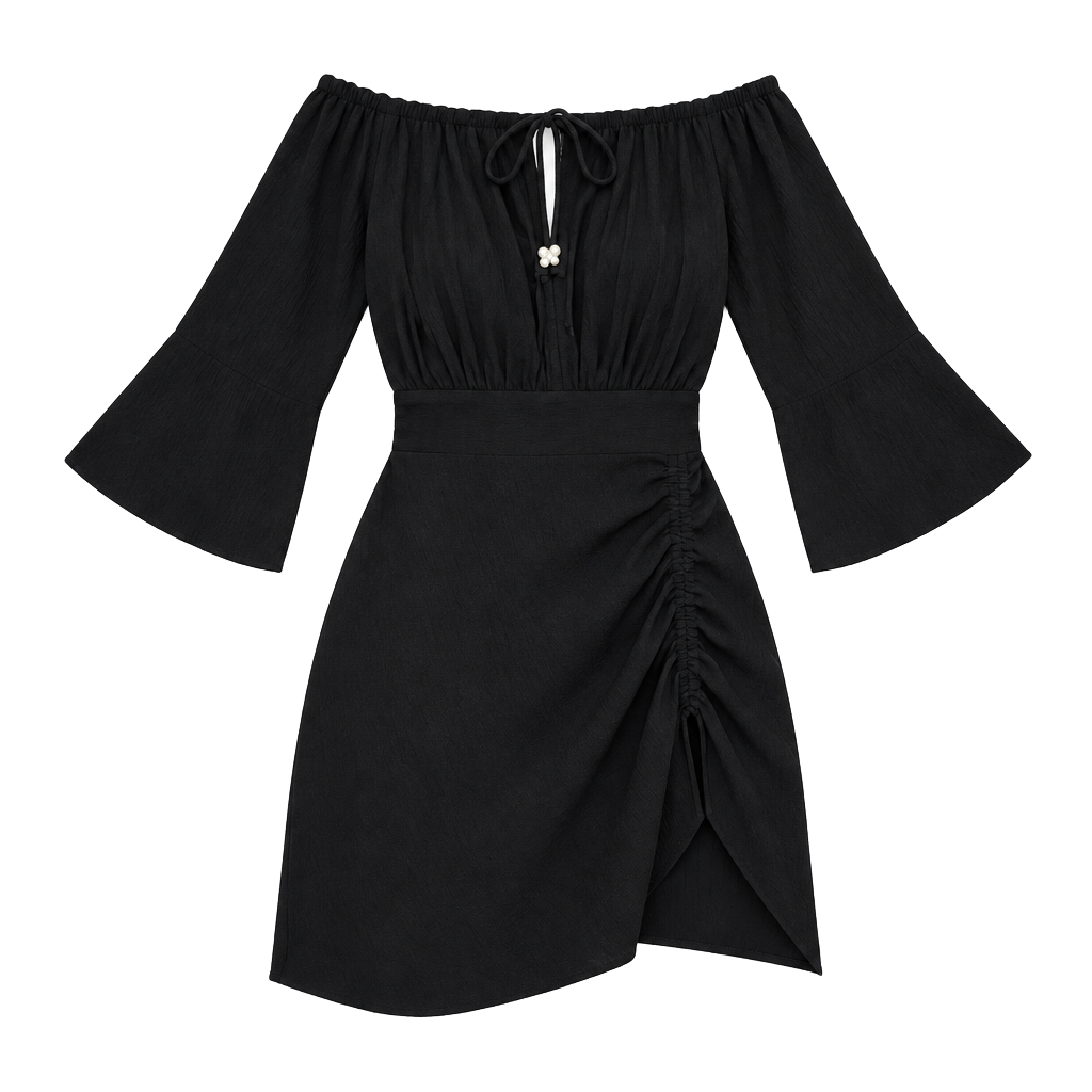 Free People Port Sunlight Mini Dress Black Smocked Size L 1