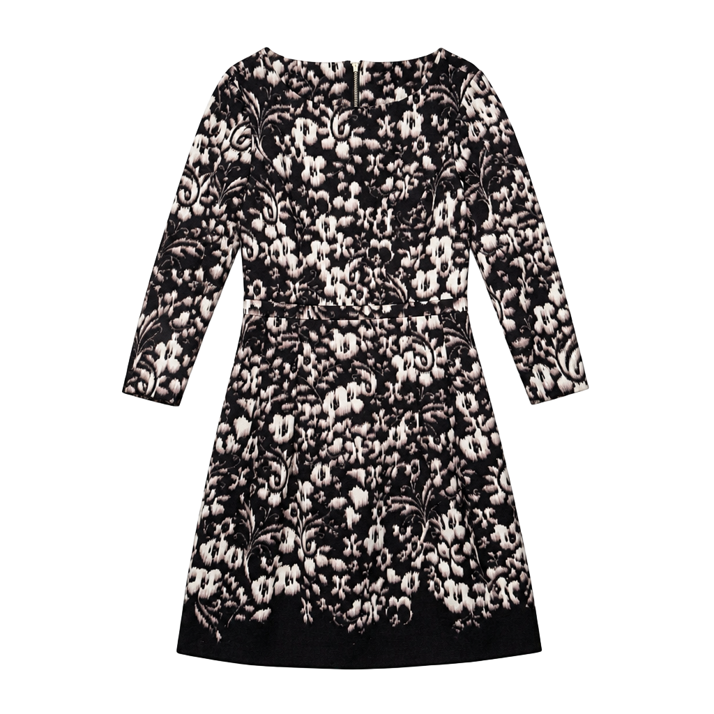Eliza J Floral Knit Size 6 Black Cream Fit Flare Dress SZ 6 1