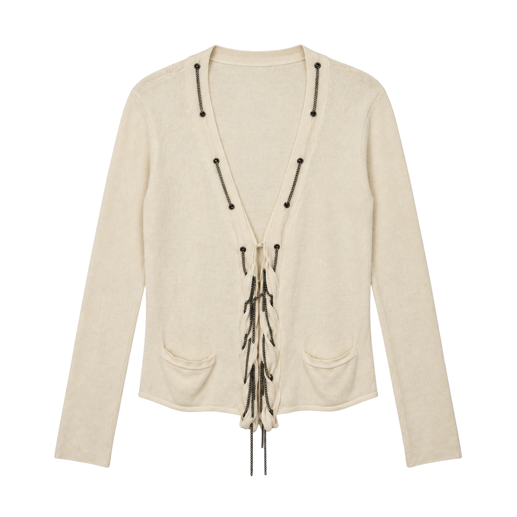 Nanette Lepore Cream Chain Trim Cardigan Size L 1