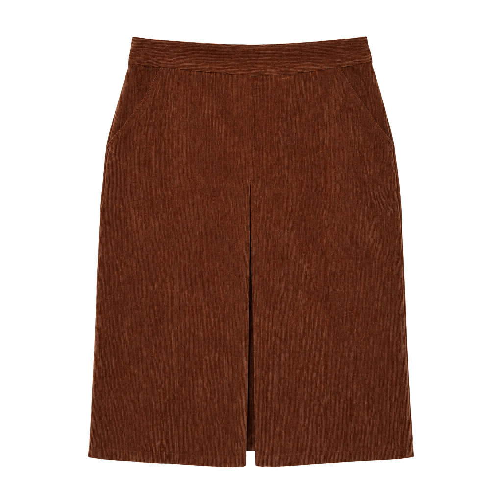 Christopher & Banks Corduroy Midi Skirt Size 8 Brown Front Pleat 1