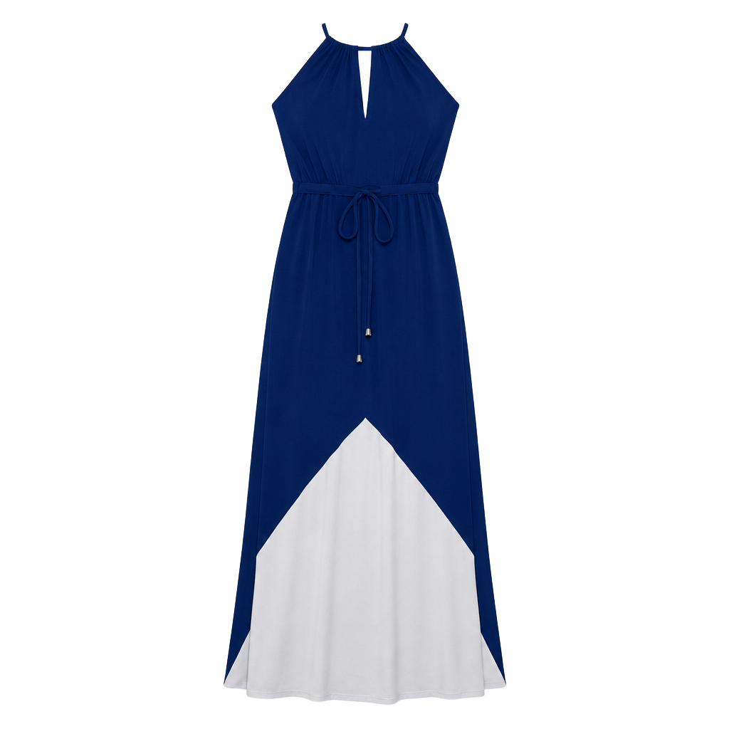 Boston Proper Halter Maxi Dress Size 12 CobaltBlue White Colorblock 1