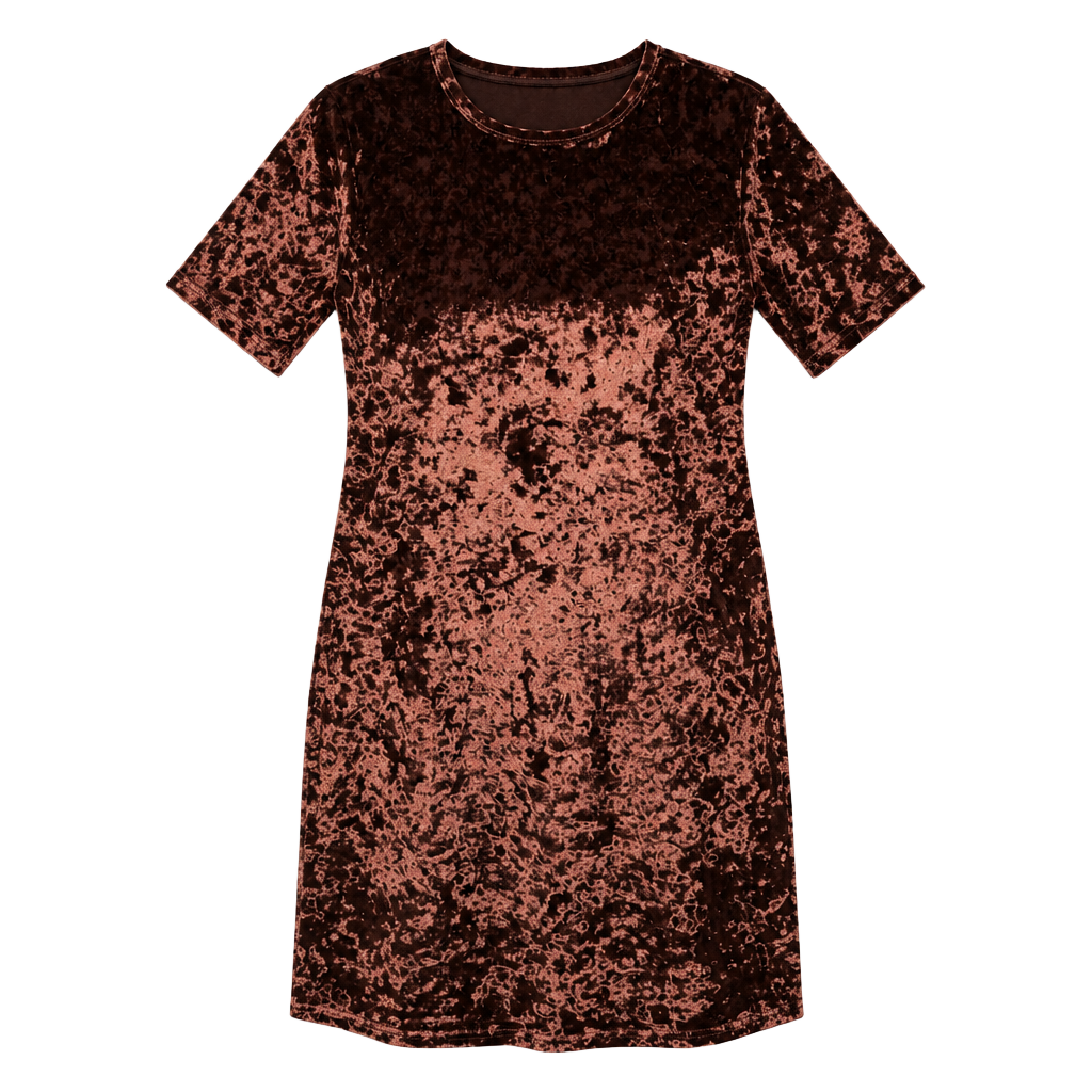 Crushed Velvet Dress Brown Short Sleeve Size M 1