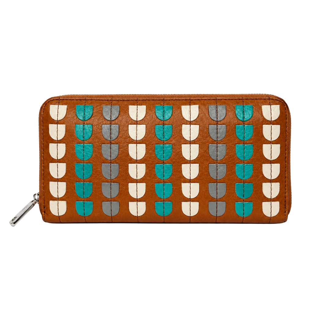 Fossil Sydney Zip Around Wallet Brown Leather Applique 1