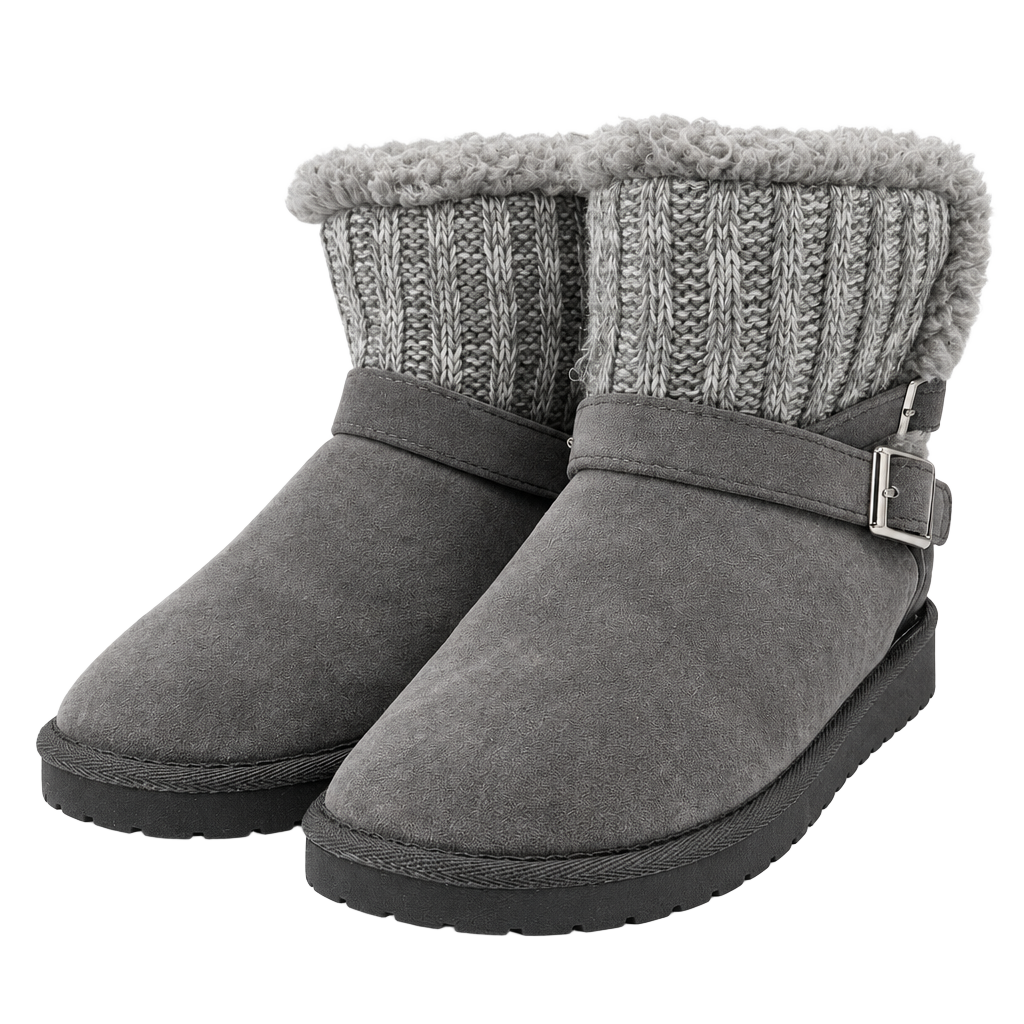 MUK LUKS Womens Size 8 Gray Faux Suede Sweater Knit Fur Lined Ankle Boots 1