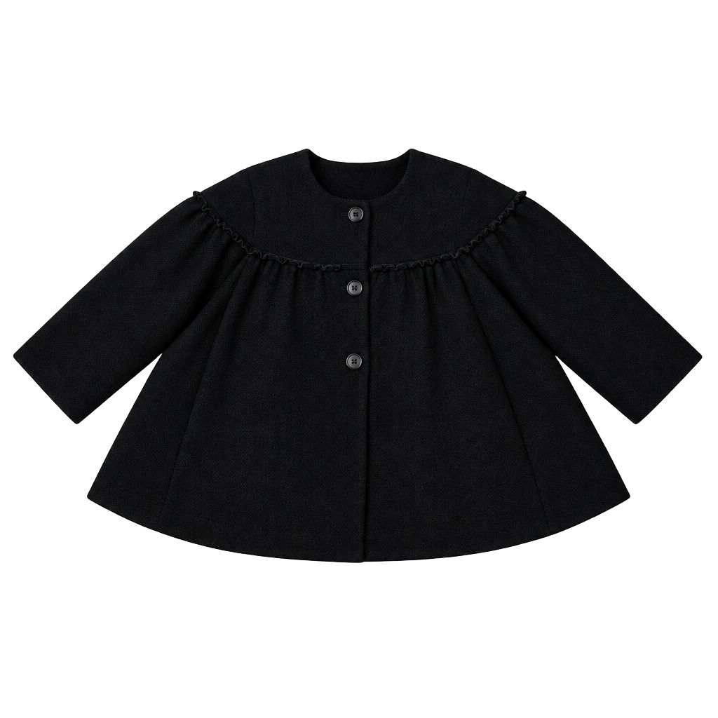 Chloe Wool Swing Coat Womens FR 34 Black Oversized Ruffle Babydoll Jacket 1