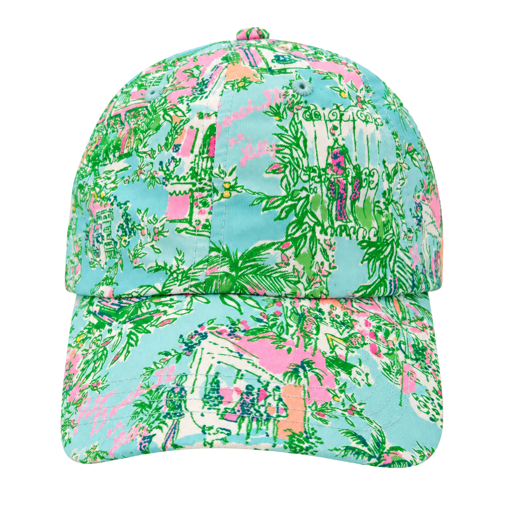 Lilly Pulitzer Baseball Cap Hat Pink Blue Green Tropical Print Distressed 1
