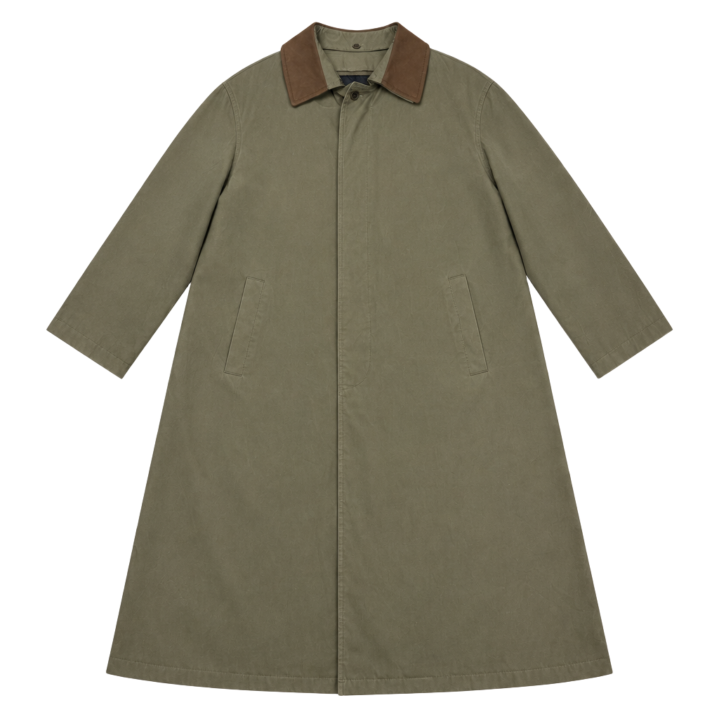Vintage Lauren Ralph Lauren Trench Coat Mens 46R Leather Collar Lined Olive 1