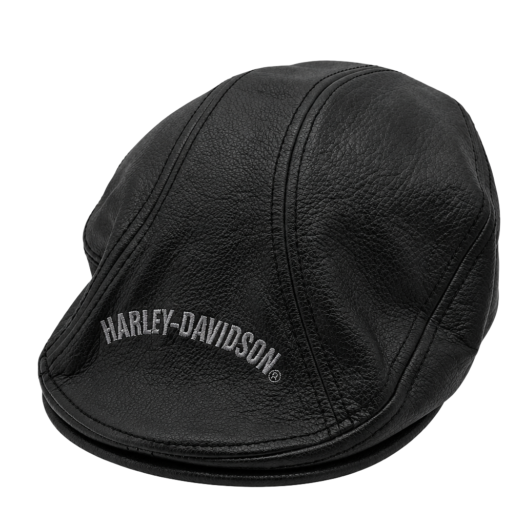 Harley Davidson 99561-04V Leather Ivy Cap Hat Black Newsboy Size L Genuine 1