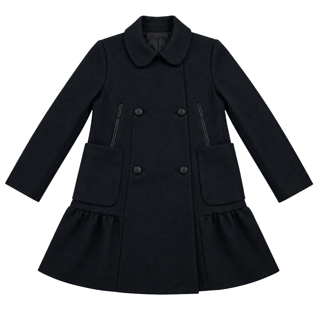 Miu Miu Wool Silk Ruffle Peplum Coat Black Size 40 Italy Double Breasted 1