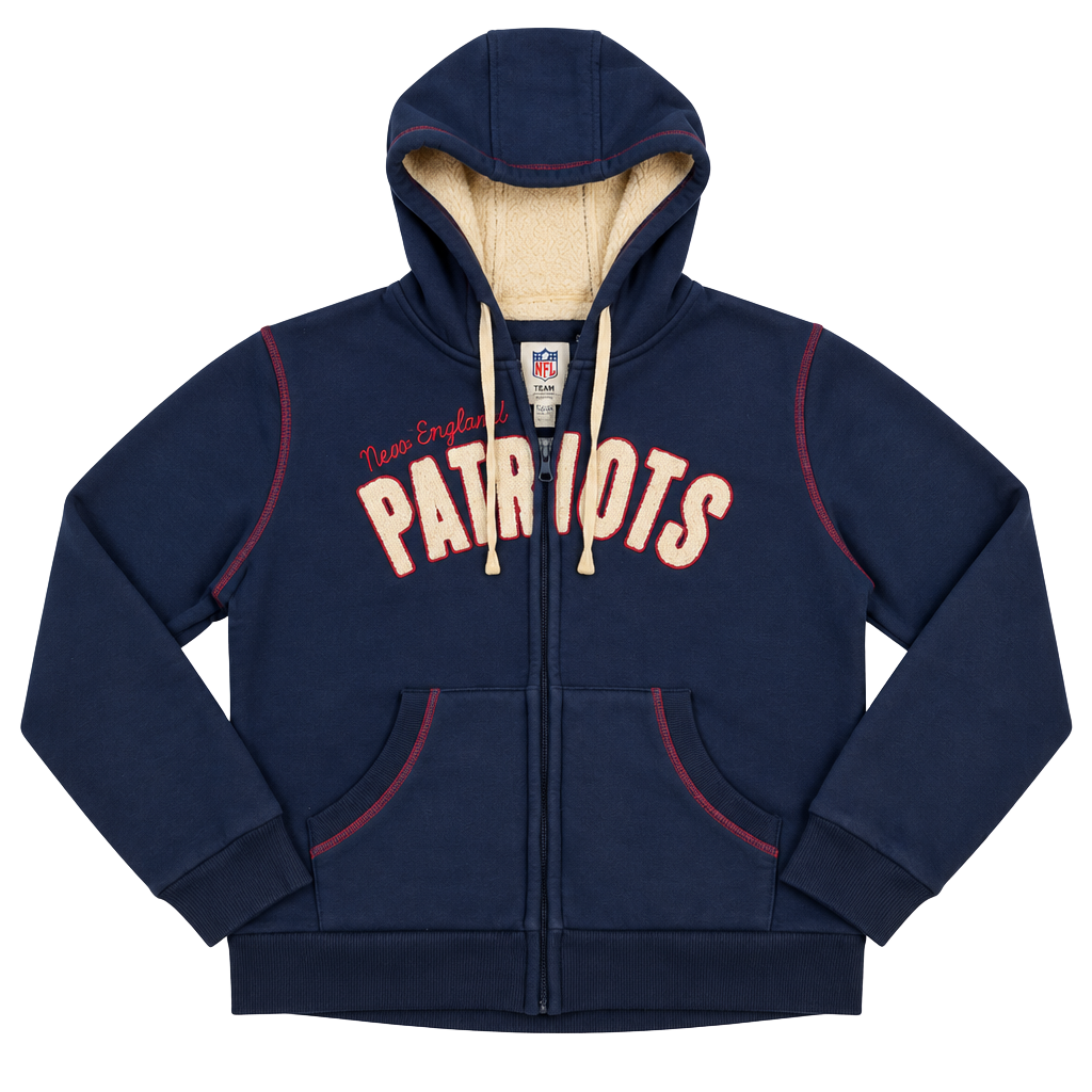 New England Patriots NFL Team Apparel Zip Up Hoodie XXL Blue Sherpa Lined 1