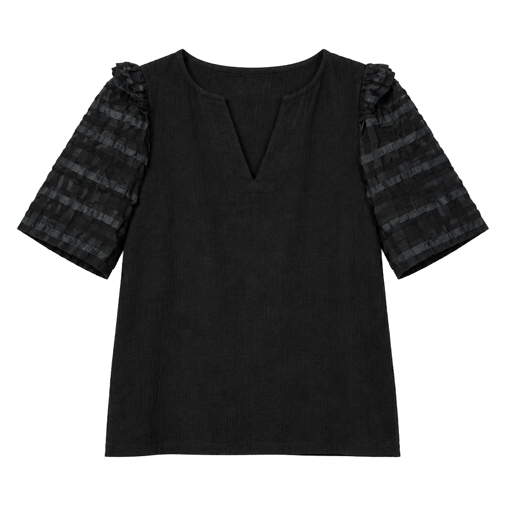 Current Air Blouse Size M Black V-Neck Ruffle Puff Sleeve Top 1