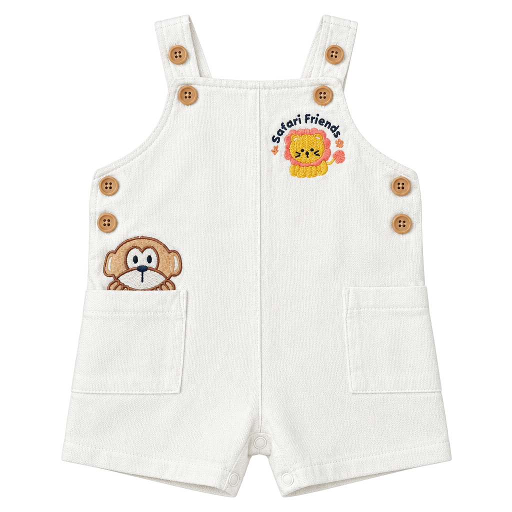 McBaby Safari Friends Baby White Corduroy Overalls 6/9 Months 1