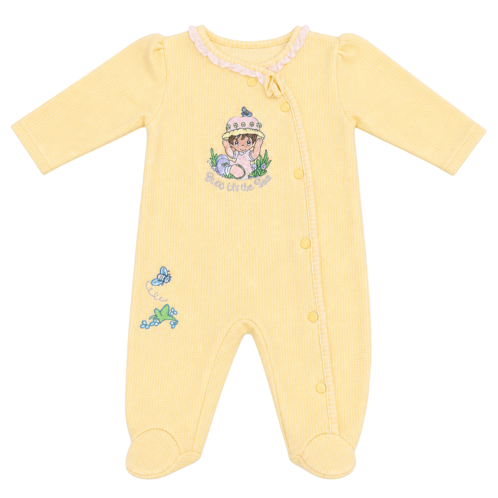 Precious Moments Beginnings Yellow Gingham Footed Sleeper Busy Little Bee 3-6 Months 1