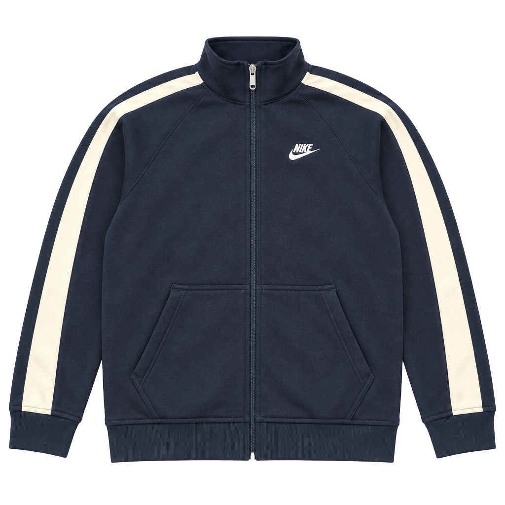 00’s Nike Track Jacket Size L Navy Blue White Stripe Full Zip Hooded Activewear 1