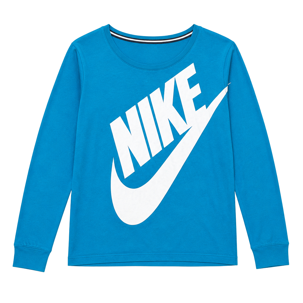Nike Women's Light Blue Long Sleeve Graphic Logo T-Shirt Size M 1