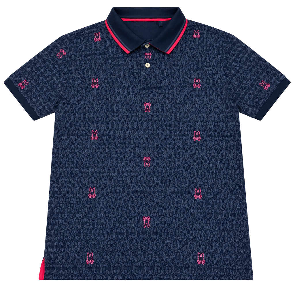 Psycho Bunny Belmont AOP Pique Polo Shirt Size S Navy 1