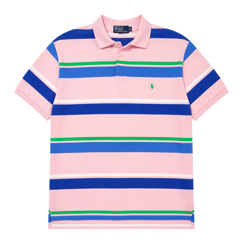 Y2K preppy Polo Ralph Lauren Striped Polo Shirt Size XL Pink Blue Green 1
