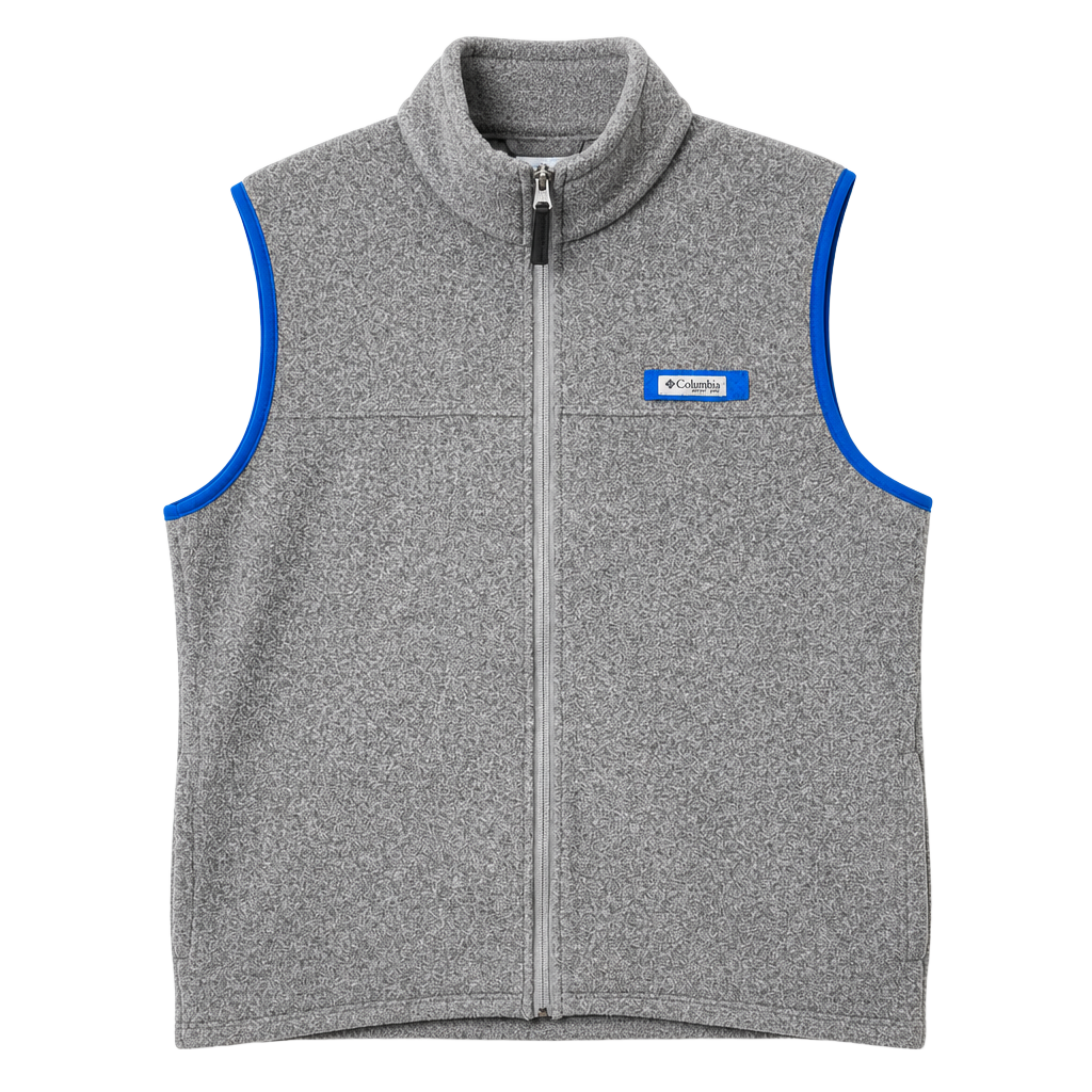 Columbia PFG Fleece Vest Size L Gray Full Zip Blue Trim 1