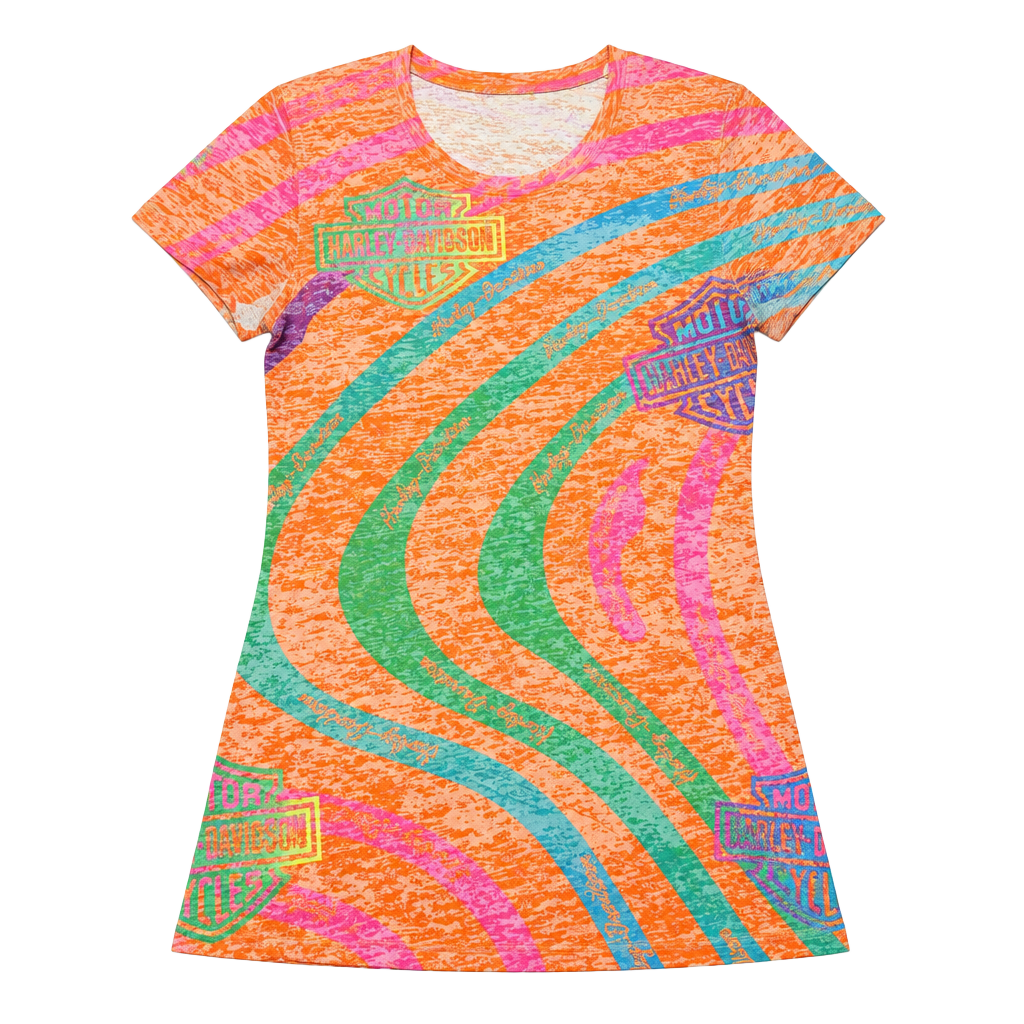 Harley Davidson AOP Neon Rainbow Burnout Graphic T Shirt Y2K Biker Moto 1