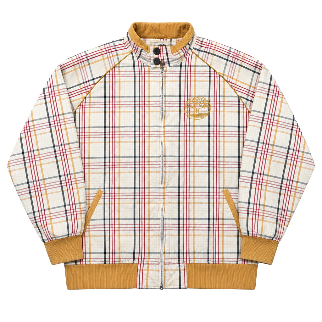Timberland Plaid Zip Jacket Size XL Tan Vintage Bomber 1