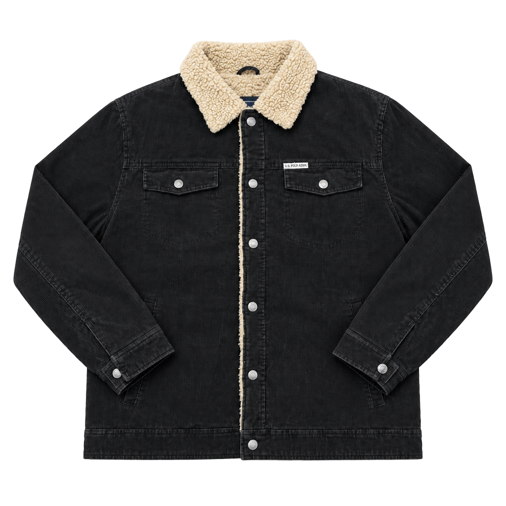 U.S. Polo Assn. Black Corduroy Sherpa Lined Trucker Jacket XXL 1