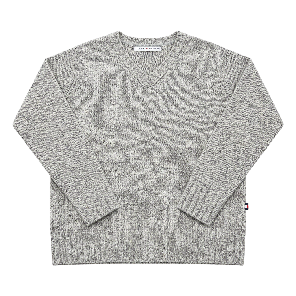 Tommy Hilfiger V-Neck Sweater Size XL Gray Wool Blend Chunky Knit 1
