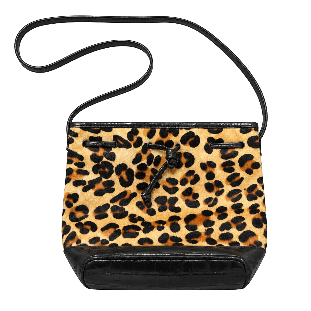 Avignon Leopard Print Calf Hair Bucket Bag Black Leather Trim 1