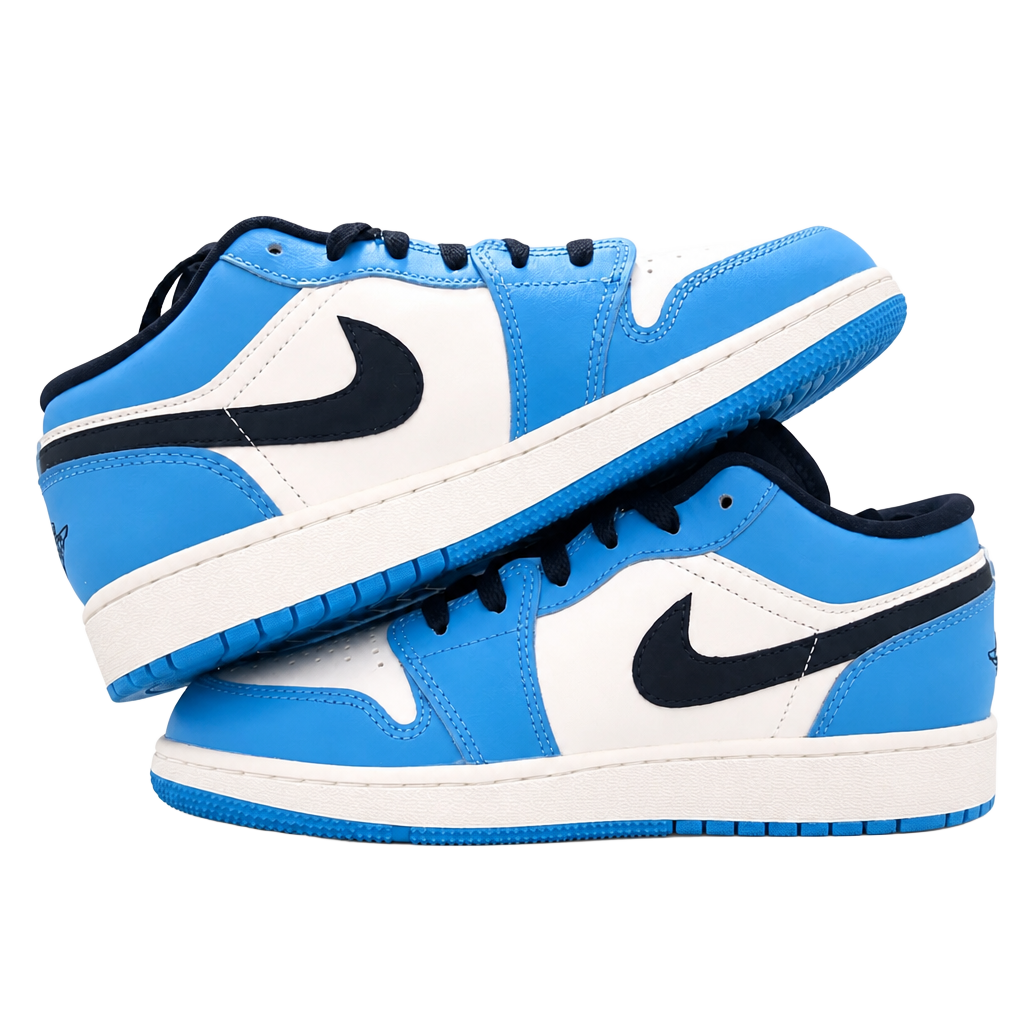 Jordan Air Jordan 1 Low (GS) Blue/White/Black Low Top Leather US 6.5 553560-144 1