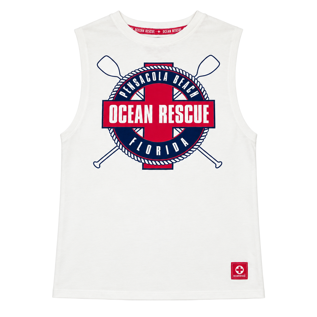 Ocean Patrol Pensacola Beach Ocean Rescue Muscle Tank Top White Medium 1